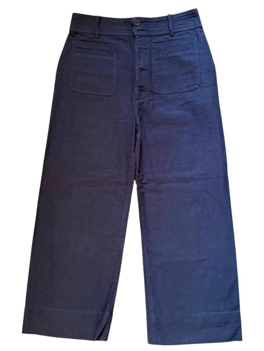 Apiece Apart Merida Navy Blue Cotton Wide Leg Cropped Button Fly Pants Size 4